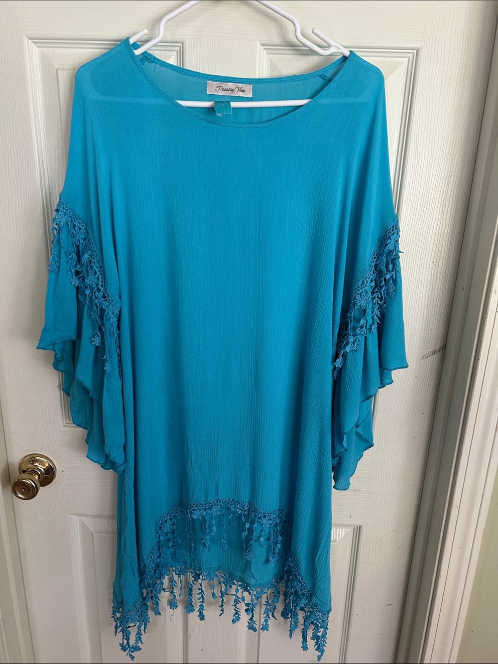 Flowy Crochet-Trim Turquoise Blouse